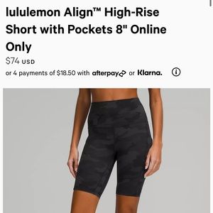 Lululemon High Rise Align Short w/pockets